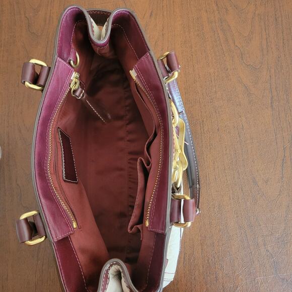 Vintage Coach Hamptons Ivory Maroon Pebbled Leather Bag EO6S-10212 - Picture 9 of 12